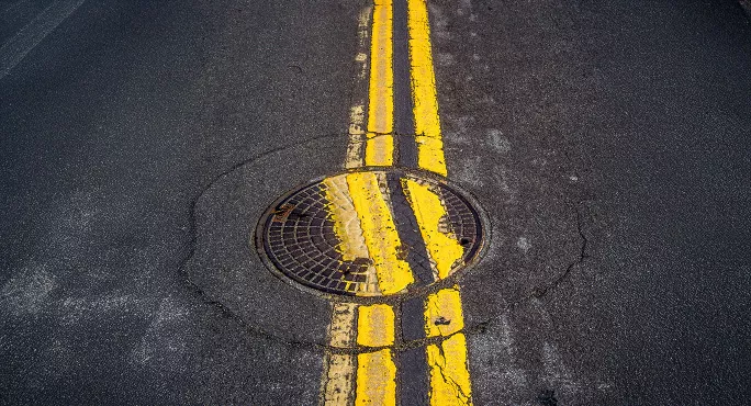 Double yellow lines in the road