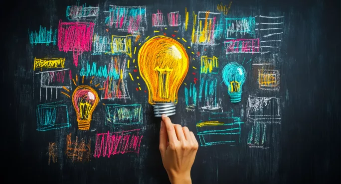 Hand drawn lightbulb on blackboard