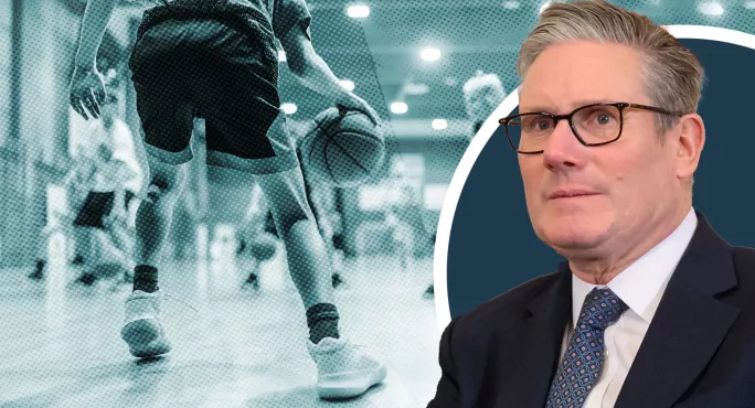 Keir Starmer opposite student playing basketball