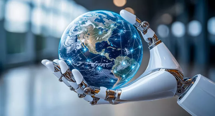 ai hand holding globe