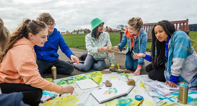 Students studying outside