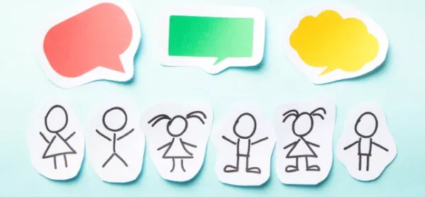 Stick People With Speech Bubbles Above Their Heads Signifying Speaking & Listening