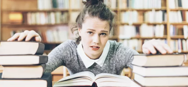 Girl, Surrounded By Books, Looking Fed Up