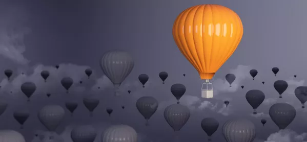 Yellow Hot-air Balloon, Rising Above Mass Of Grey Balloons