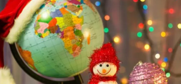 Globe In Classroom Decorated For Christmas, Christmas Resources