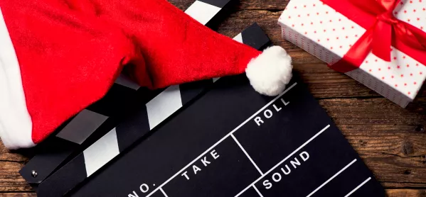 Film Clapper Board With Santa Hat & Present