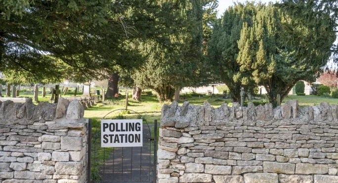 Polling Station Sign On Gate Of Church Yard