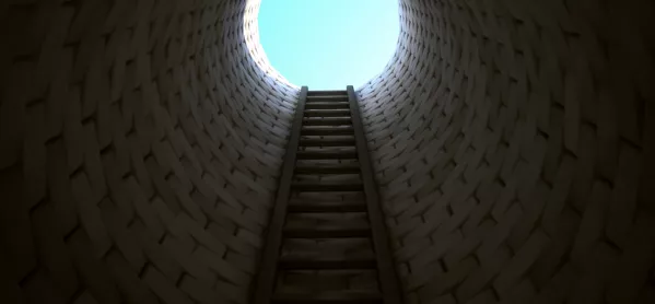 Ladder Leading Out Of A Deep Hole, Towards A Circle Of Light