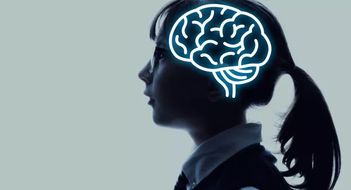 Profile Of Schoolgirl, With Image Of Brain Superimposed On Her Head