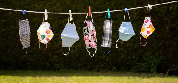 Patterned Masks, Hanging On A Laundry Line