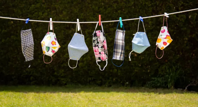 Patterned Masks, Hanging On A Laundry Line