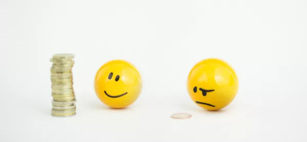 Smiley Face Looks At Large Pile Of Coins, While Sad Face Looks At One Single Coin