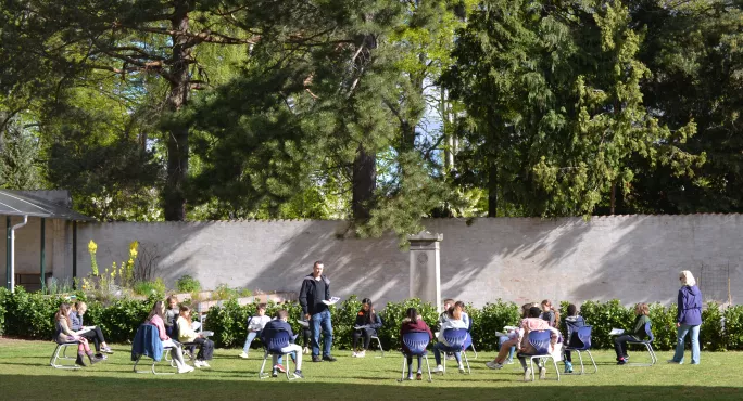 Outdoor Social Distance Lesson At A Danish School