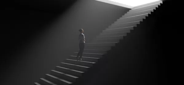 Woman Ascends Stairs From Darkness Into The Light