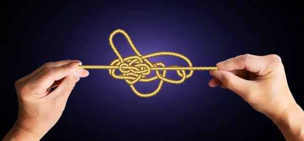 Tangled Knot, With Hands Pulling At It