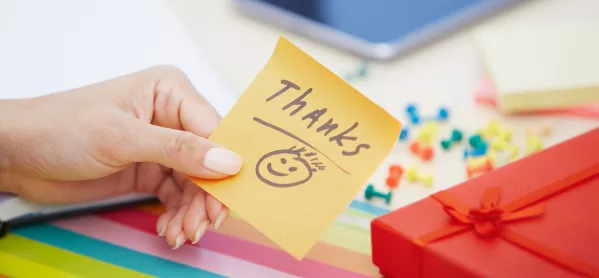 Teacher Receive Gift, With Thank-you Post It Note