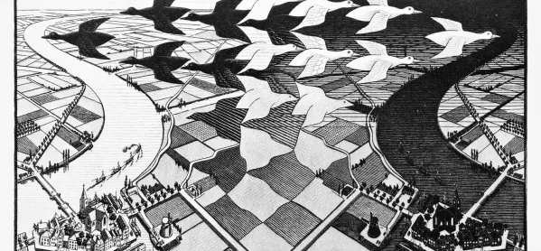 Mc Escher Drawing, With Black & White Birds Flying