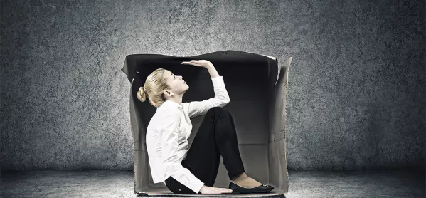 Woman, Squeezed Into Cardboard Box
