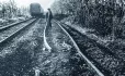 Man standing on derailment track