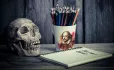 Skull and Shakespeare mug full of pencils