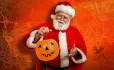 Santa with a halloween trick or treat bucket