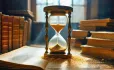 Hourglass on books. Budget time