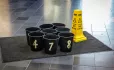 School buildings buckets catching water