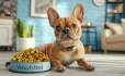 Dog with food bowl