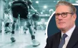 Keir Starmer opposite student playing basketball