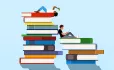 Illustration of teenagers lying on books reading