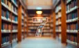 Seven shaped bookshelf in library